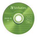 1x5 Verbatim DVD-R 4,7GB Värviline 16x Kiirus, Õhuke Karp