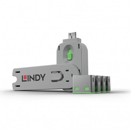 Lindy 40451 USB Type A Набор блокираторов порта 4шт + ключ / зелёный