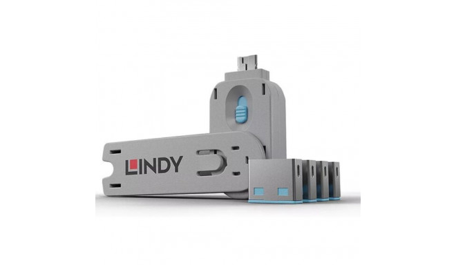 Lindy 40452 USB Type A Port Blockers Set 4pcs + Key / Blue
