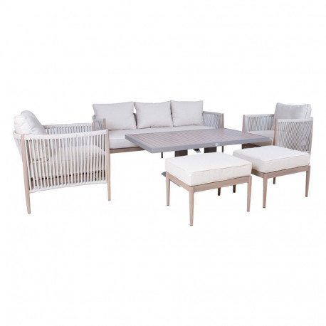 Aiamööblikomplekt MEDINA laud, diivan, 2 tugitooli ja 2 tumbat, beež