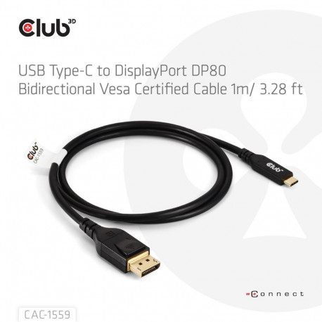 Club3D kaabel USB-C–DP 1M/M/M CAC-1559