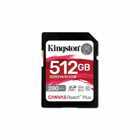 Kingston Technology 512GB Canvas React Plus SDXC UHS-II 280R/150W U3 V60 for Full HD/4K