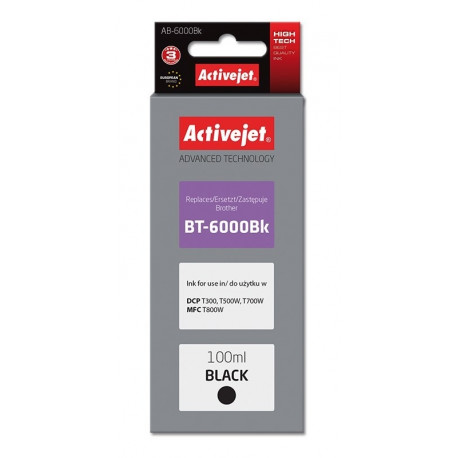 Activejet AB-6000Bk must tindipudel (asendus Brother BT-6000BK; Supreme; 100 ml)