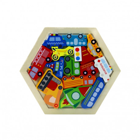 Puzzle Układanka Pojazdy Rakieta Klocki Drewniane Kolorowe 15 ele.