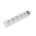 Power strip 3m, white, 5 sockets, with switch, cable made of solid copper