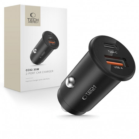 TECH-PROTECT CC02 2-PORT CAR CHARGER PD 35W / QC3.0 BLACK