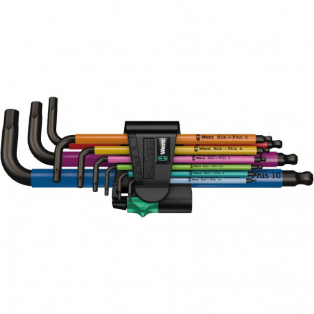 Wera 950/9 Hex-Plus värvikodeeritud HF L-võtmekomplekt – 9-osaline, 1,5–10 mm, BlackLaser-viimistlus