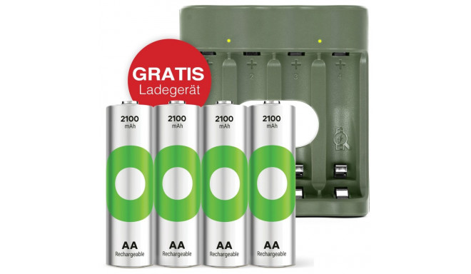 GP ReCyko 4-portiline USB laadija B441 koos 4xAA 2100mH akudega