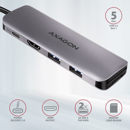 AXAGON SuperSpeed USB-C COMBO 5in1 Hub | HMC-5