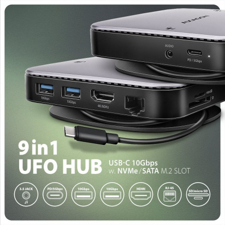 AXAGON USB-C 10Gbps UFO 9in1 jaotur | HMC-UFO