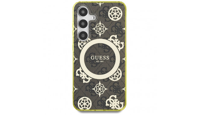 Guess 4G taust kuldne elektrooniliselt kaetud pojengi mustriga MagSafe jaoks Samsung Galaxy S25 pruu