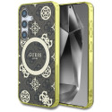 Case Guess 4G taust kuldne elektroplateeritud pojengimustriga MagSafe Samsung Galaxy S25 pruun