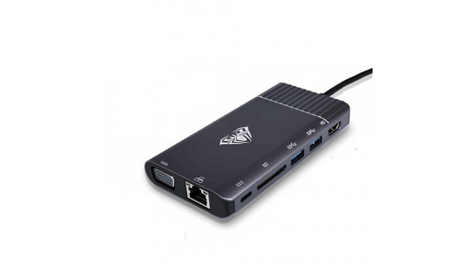 Aula OT-95117 8in1 USB-C HDMI 4K 30hz + VGA + USB3.0 x2 + PD + 1000M LAN + SD + 3.5mm Audio Jack