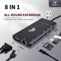 Aula OT-95117 8in1 USB-C HDMI 4K 30hz + VGA + USB3.0 x2 + PD + 1000M LAN + SD + 3.5mm Audio Jack