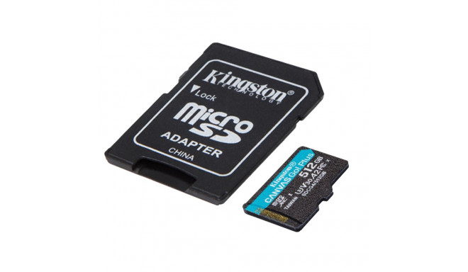 Kingston Canvas Go! Plus 512 GB microSD mälukaart Class 10, UHS-I, U3, V30, A2