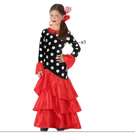 Costume for Adults Flamenca Black Red Spain - 7-9 Years