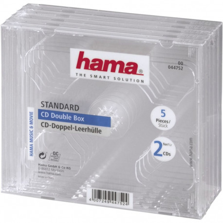 Hama CD-Double-Box 5-pakk läbipaistev Jewel-Case 44752
