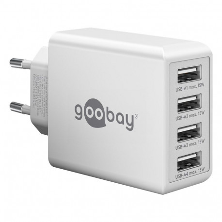 goobay 4-port charger (30 W) 4x USB-A ports, white