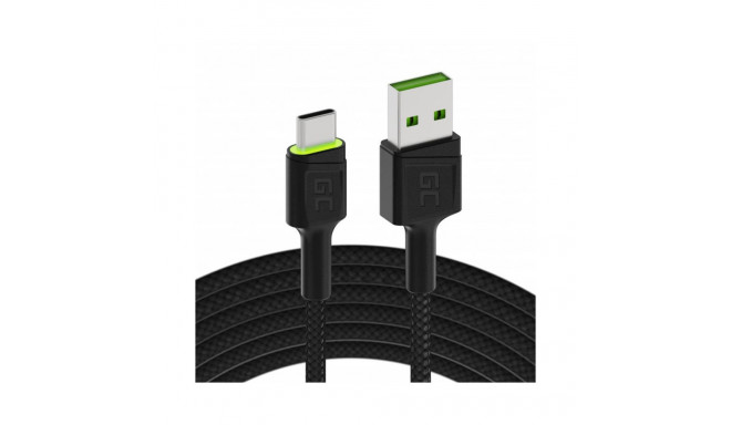 Cable USB - USB-C Green Cell GC Ray, 120cm, green LED, with Ultra Charge, QC 3.0