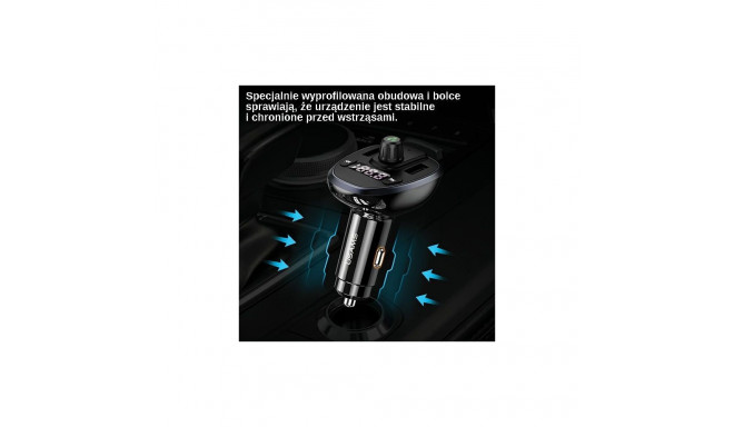 USAMS C21 käed-vabad komplekt FM-saatjaga, Bluetooth 5.0, MP3, 2xUSB 3.4A must/must CC115GC01 (US-CC