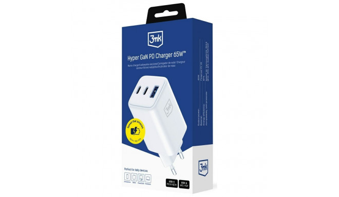 3MK Hyper GaN Charger 65W 1xUSB-A 2xUSB-C PD QC4+ white