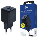 3MK Hyper GaN Charger 20W 1xUSB-A 1XUSB-C PD QC4+ Black