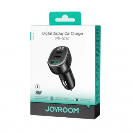 Joyroom Car Charger with Digital Display, C+C+U, 30W, Black (JR-CCD04)