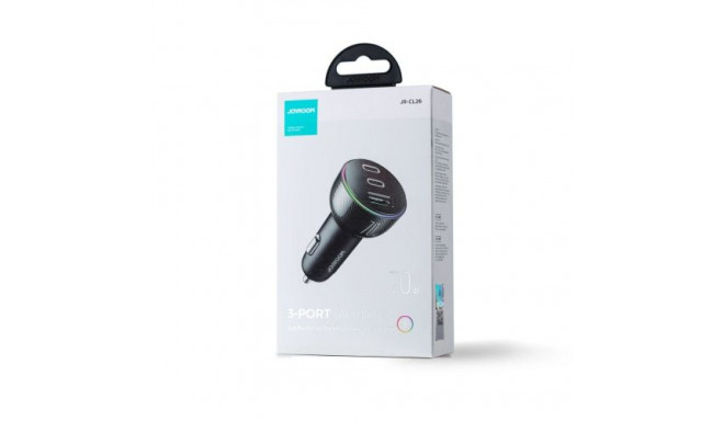Joyroom Car Charger 3-in-1, (C+C+U) Bluetooth Fm Transmitter, PD 70W, Black (JR-CL26)