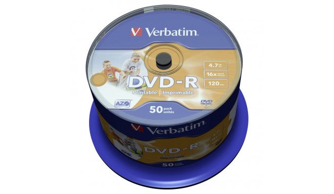 1x50 Verbatim DVD-R 4,7GB 16x kiirus, fototrükitav