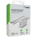 Belkin kahe USB-A laadija, 24W koos Lightning-kaabliga 1m, valge