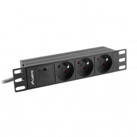 Lanberg toitejaotusseade PDU 10" 1U 16A 2m 3 Prantsuse pistikupesa, must