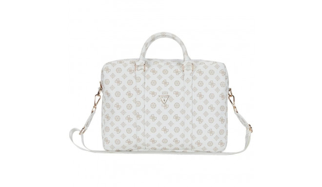 Guess 4G Peony Front Pocket Zipper Triangle Logo Laptop Bag 16" - White