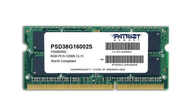 Patriot Memory 8GB PC3-12800 mälumoodul 1 x 8 GB DDR3 1600 MHz