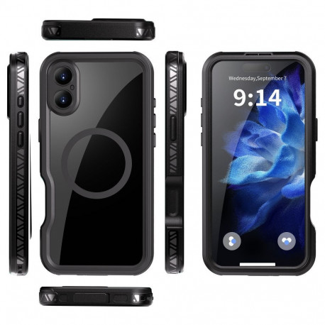 Waterproof case SHELLBOX GT compatible with MagSafe for IPHONE 16 Plus black