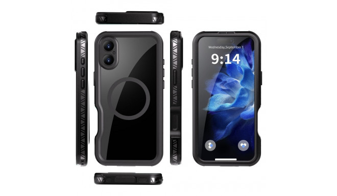 Waterproof case SHELLBOX GT compatible with MagSafe for IPHONE 16 Plus black