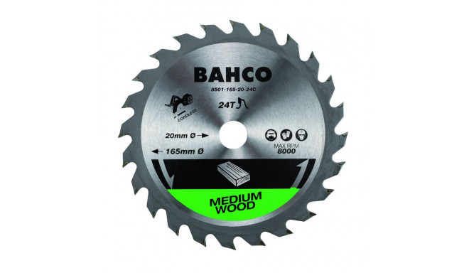 Circular saw blade Bahco 165x20mm 24H 18°, (10/16mm adaptors), for cordless tool, for wood