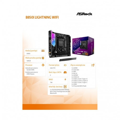 Motherboard B850I LIGHTNING WIFI AM5 2DDR5 ITX