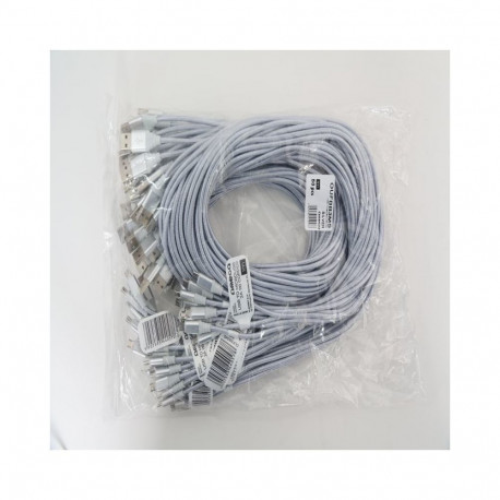 OMEGA FABRIC BRAIDED MICRO USB TO USB 2A 118 COPPER POLY 1M SILVER [44057]