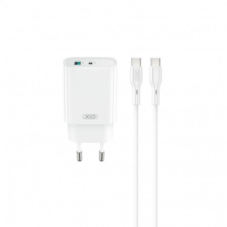 XO wall charger CE30 PD 30W 1x USB-C 1x USB white + cable USB-C - USB-C