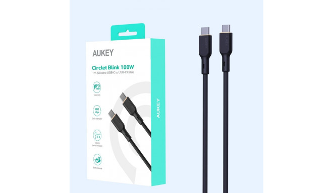 USB-C to USB-C CB-SCC101 Silicone Cable 1m 100W, USB2.0 CB-SCC101 by Aukey Black
