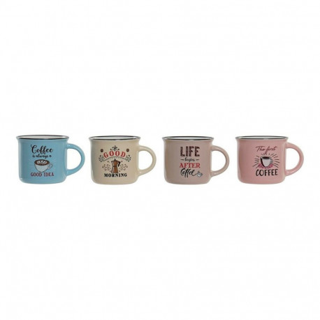 Krūze DKD Home Decor Coffee Porcelāns Bone China (180 ml) (4 pcs)
