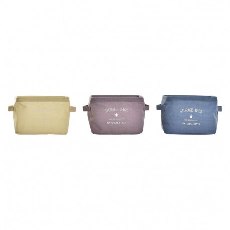 Korv DKD Home Decor Kollane Sinine Kastanpruun Kangas Kaasaegne 20 x 16 x 15 cm (3 Ühikut)