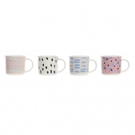 Krūze DKD Home Decor Melns Zils Rozā Balts Keramika (310 ml) (4 gb.)