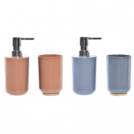 Bath Set DKD Home Decor Natural Grey Orange Coral Aluminium Bamboo PS Modern (9 x 7 x 16 cm) (2 Unit