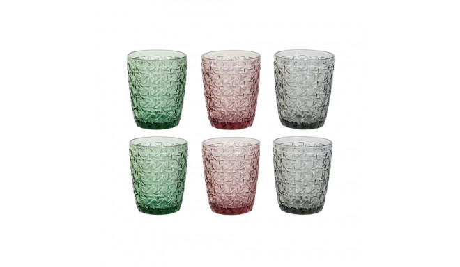 Set of glasses DKD Home Decor Green Grey Pink Crystal With relief 240 ml (6 Units)