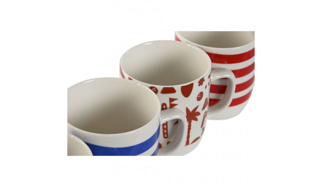 Mug Home ESPRIT Blue Red Porcelain Boho 380 ml (4 Units)