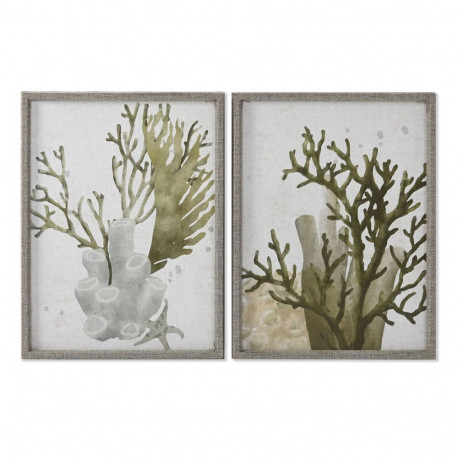 Maal Home ESPRIT Roheline Korallpunane Vahemere 45 x 2 x 60 cm (2 Ühikut)