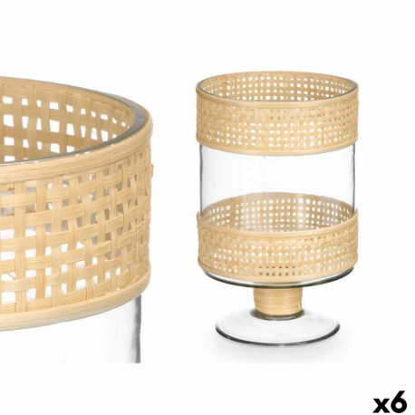 Candleholder Gift Decor SG-29684 SG-29684 Transparent Natural Glass Rattan 15,5 x 24 x 15,5 cm (6 Un