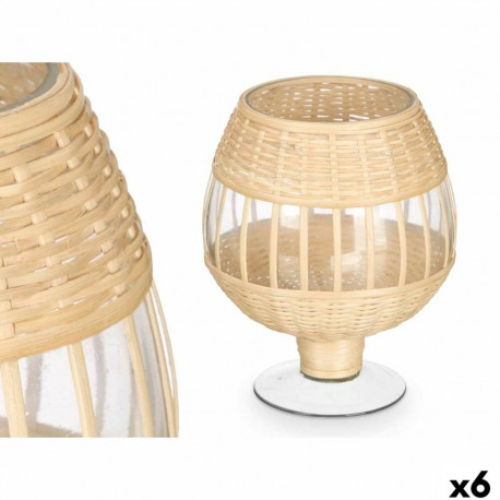 Candleholder Gift Decor SG-30540 SG-30540 Transparent Natural Glass Rattan 18 x 22 x 18 cm (6 Units)