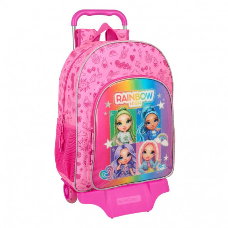 School Rucksack with Wheels Rainbow High Shine Multicolour 33 x 42 x 14 cm